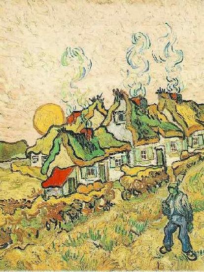 Vincent Van Gogh Thatched Cottages in the Sunshine oil painting image